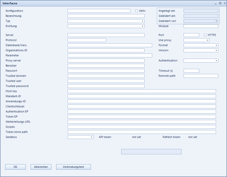 Screenshot: Schnittstellen